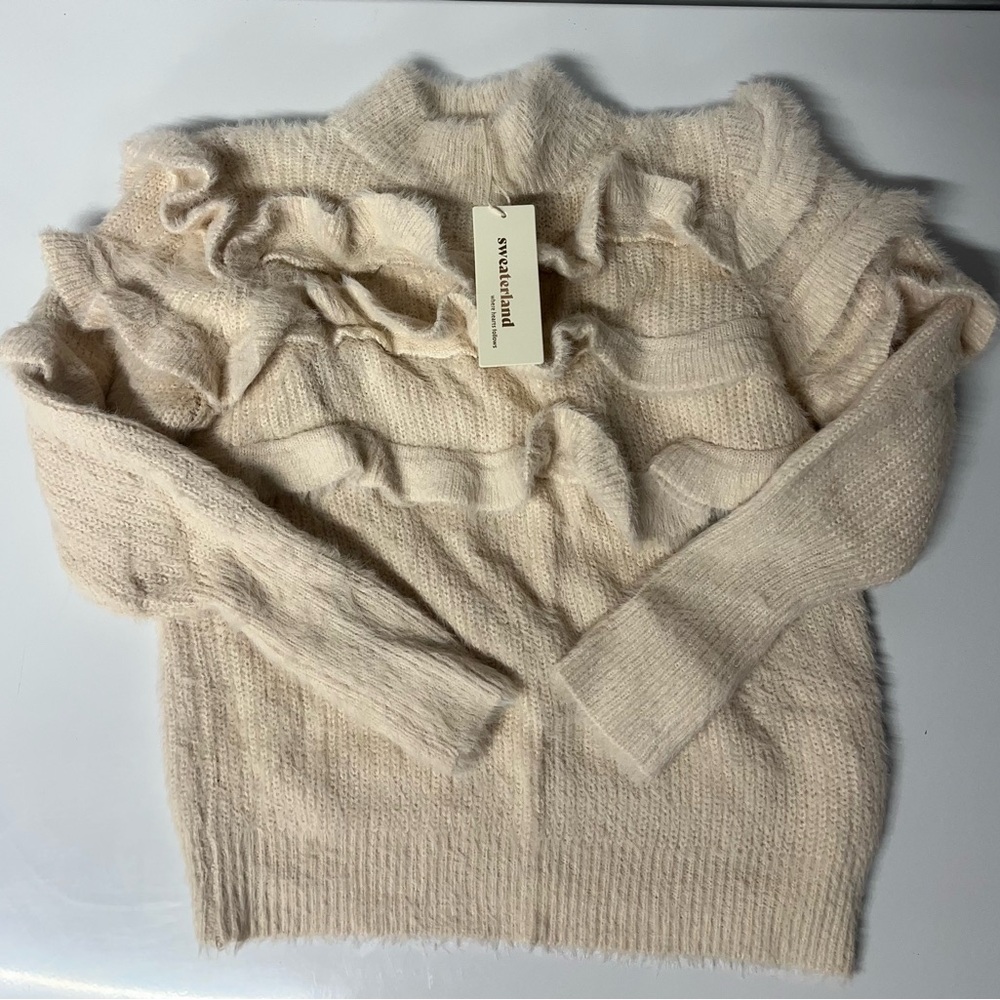 Mock Neck Women’s Ruffle Sweater 
Gorgeous Cream 
Size small
 very soft 
New